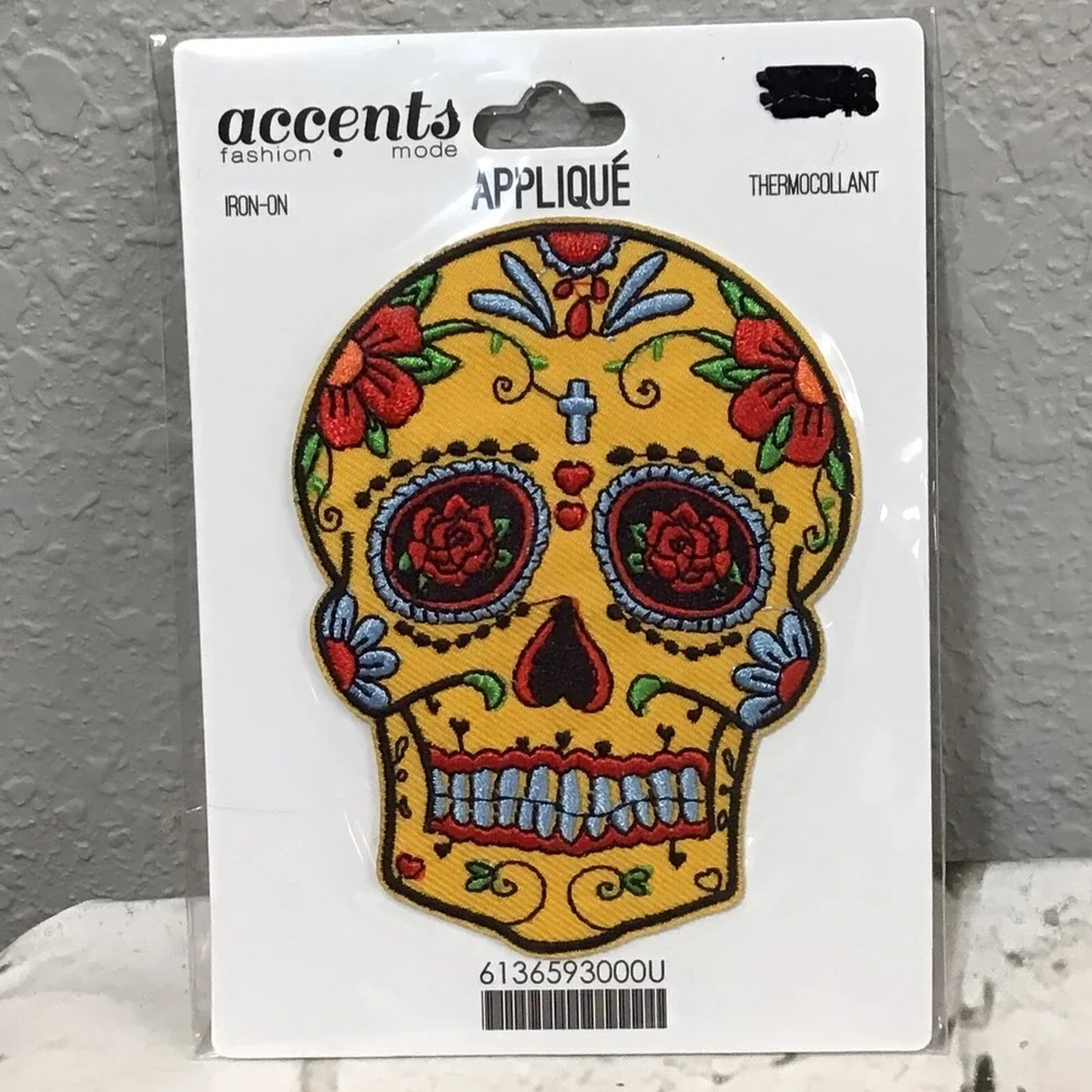 Sugar Skull Day Of Dead Dia De Muertos Appliqué Lot Of 2 Iron-On Transfer Patch